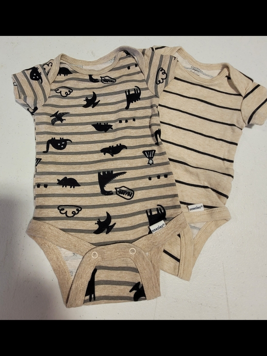 Gerber Other - Gerber Beige & Black Dino Stripe Baby One-Piece Duo